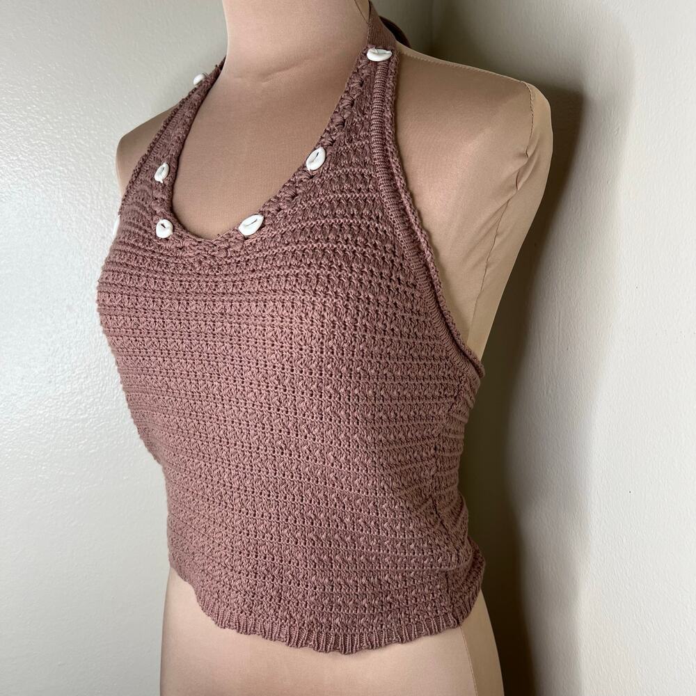 Sincerely Jules Crochet Halter Top Womens Size Medium Brown Knit Coastal Shells - Picture 4 of 8